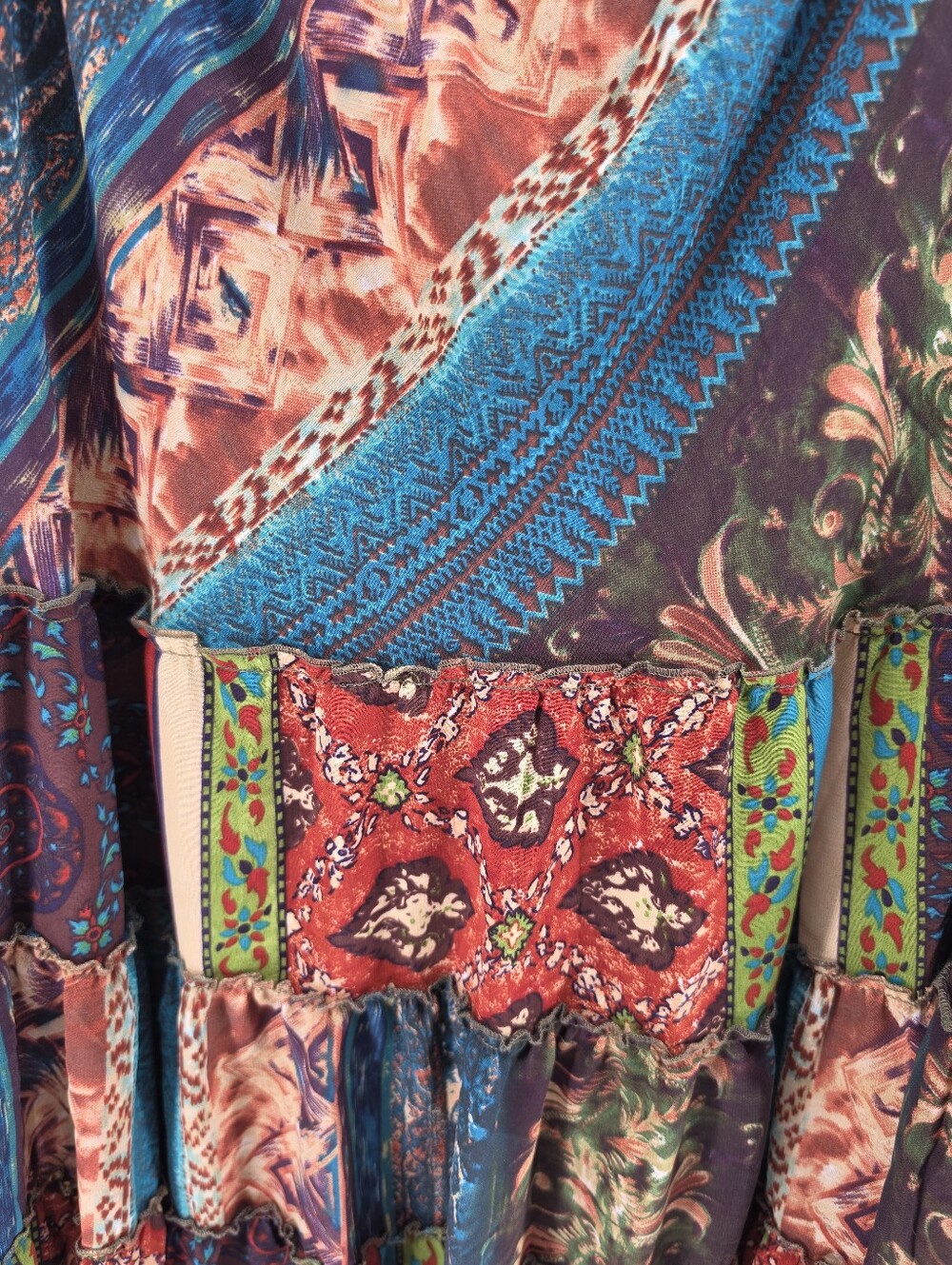 Pyramid Collection Patchwork Patches BoHo Festival Broom Witchy Maxi Skirt L - Picture 2 of 5